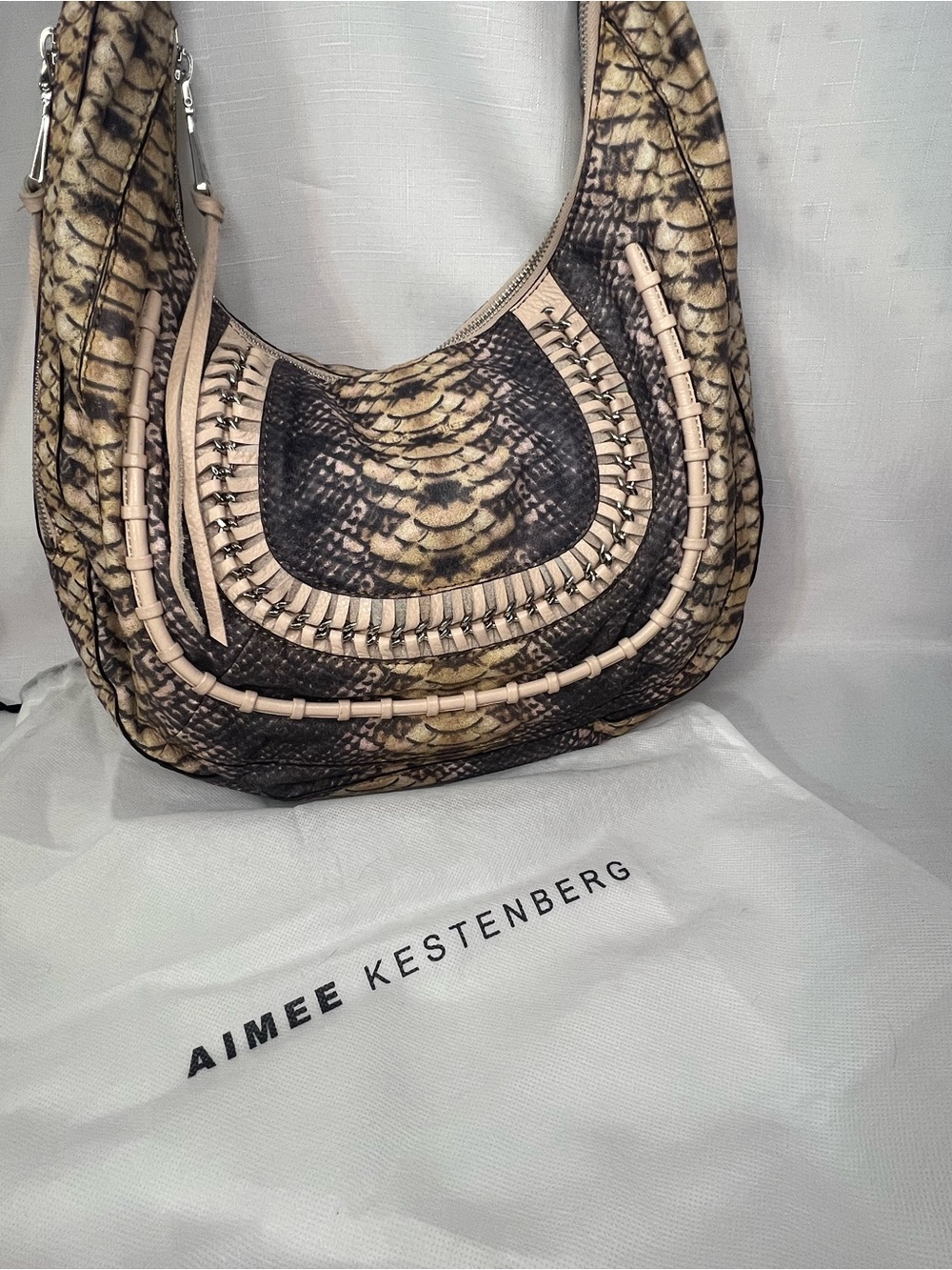 Aimee Kestenberg Snake-Print Shoulder Bag in Beige and Black